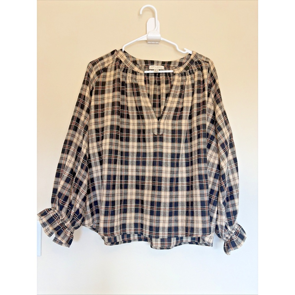 See U Soon Anthropologie‎ Plaid Flannel Vneck Shirt Blouse Top Womens XS